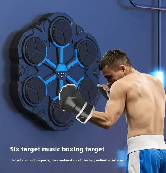 Boxing target trainer in use, showing illuminated reaction targets