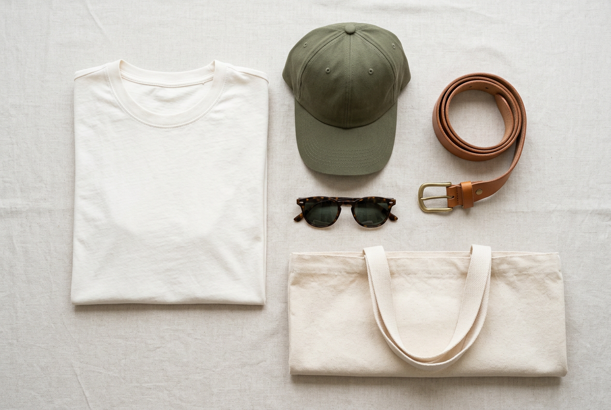 Flat-lay of clothing and accessories