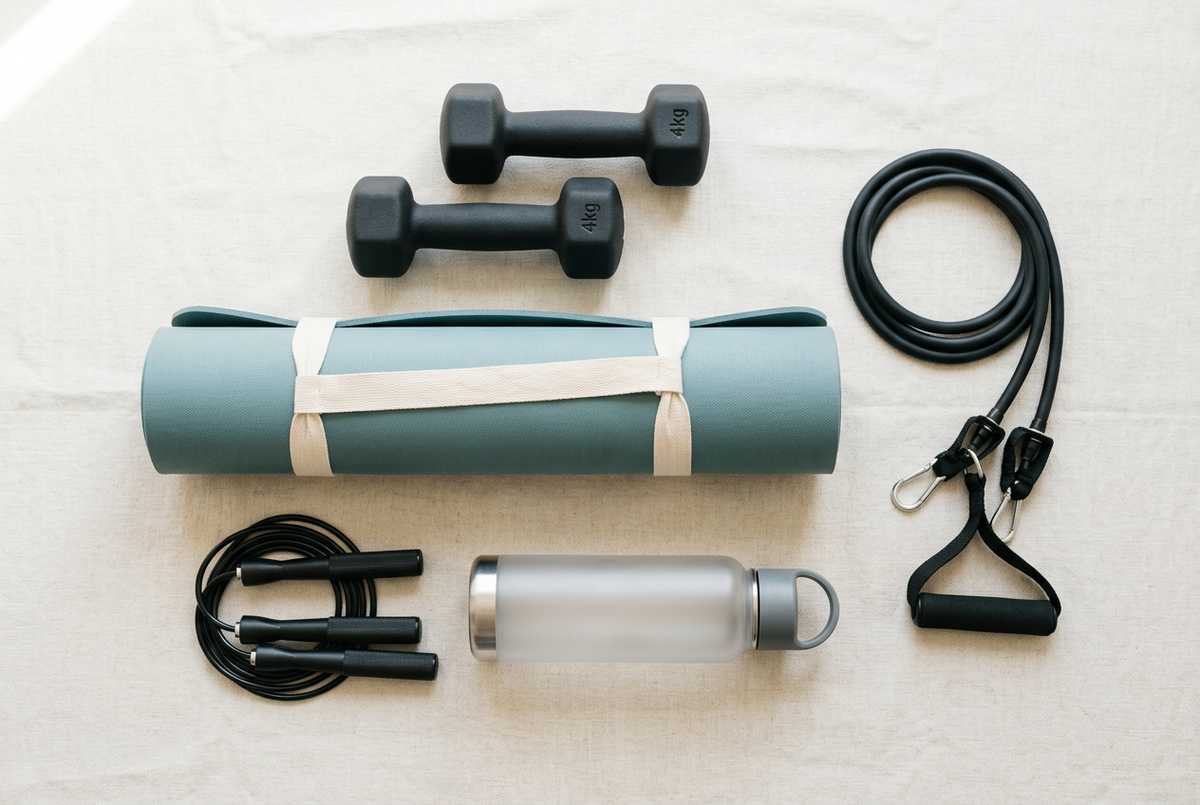 Flat-lay of fitness and sports gear