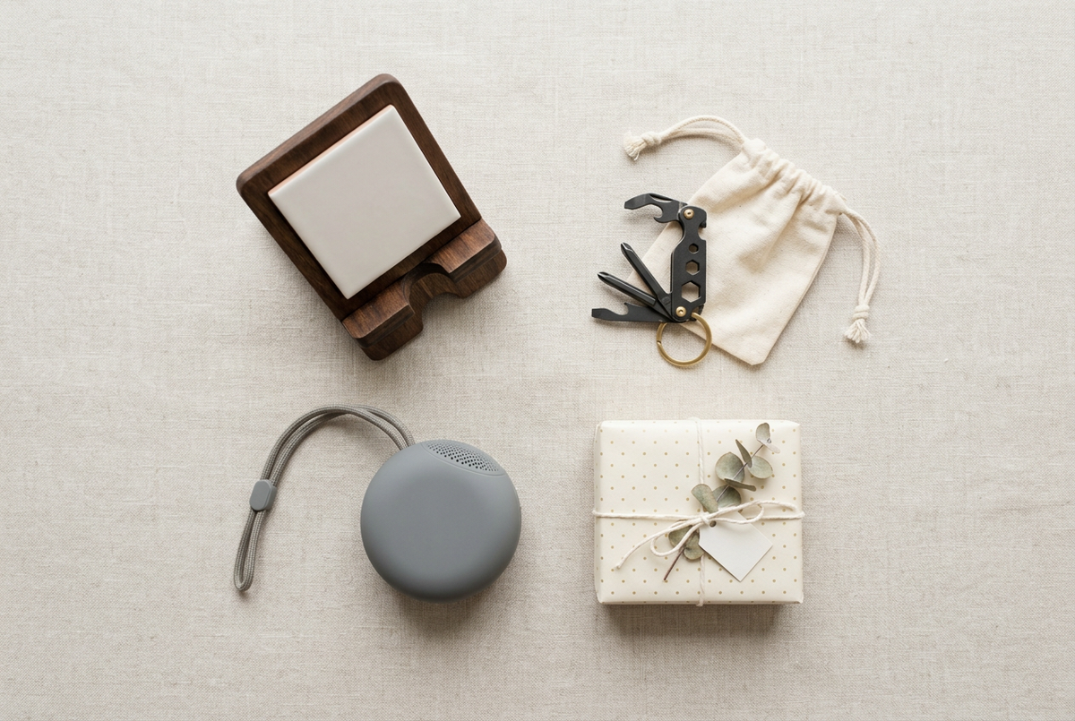 Flat-lay of small affordable gift items