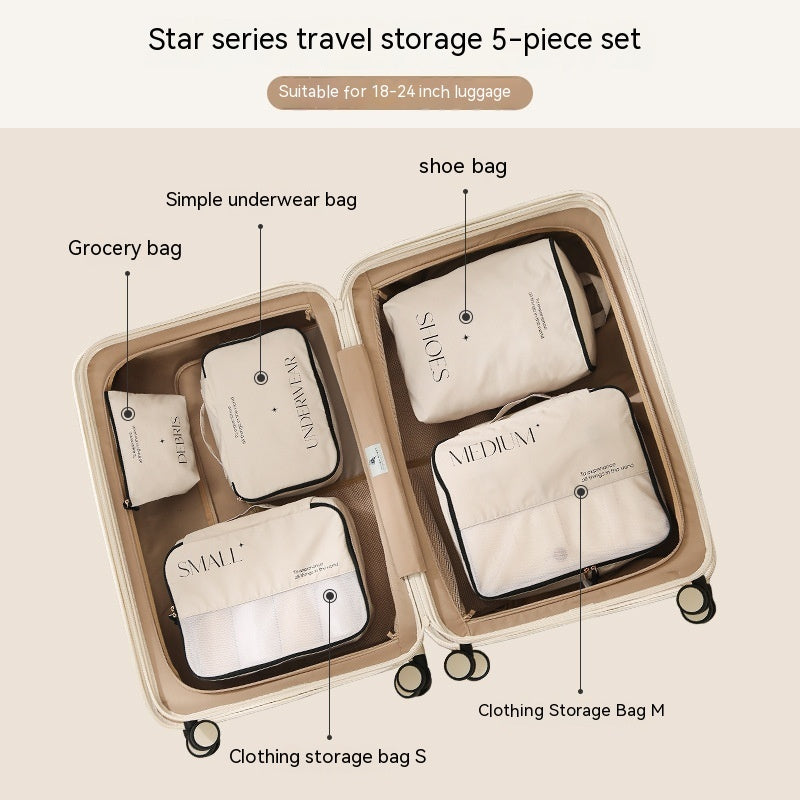 Star series travel storage bag set includes five pieces for organized packing and suitable for 18-24 inch luggage.