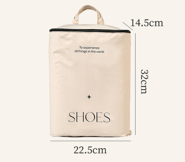 Travel storage bag set with dimensions 14.5cm x 22.5cm x 32cm for organizing shoes.