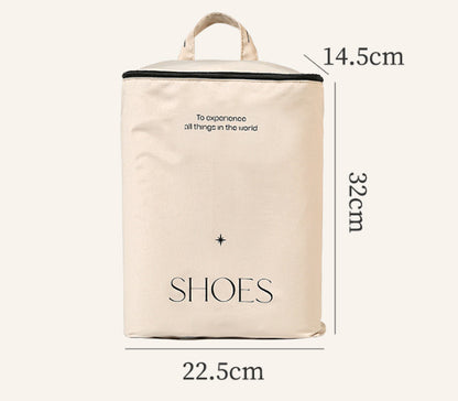 Travel storage bag set with dimensions 14.5cm x 22.5cm x 32cm for organizing shoes.