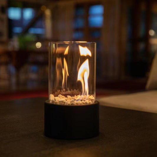 Portable Glass Decorative Alcohol Fireplace Table Lamp Desktop Indoor Modern Metal Fireplaces Black White Portable Real Fire Fireplace Lamp Outdoor