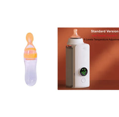Cordless portable baby bottle warmer heating a milk bottle for travel