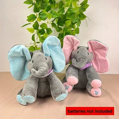 Singing elephant plush toy with moving ears, interactive soft toy for babies