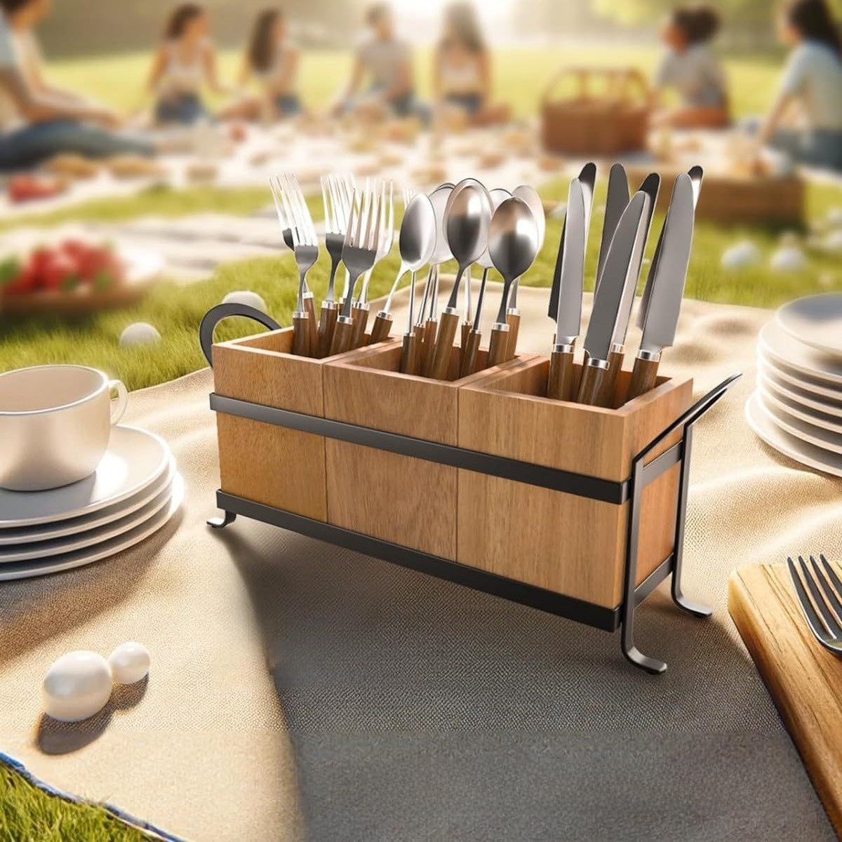 Retro-style wooden storage box for tableware