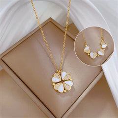Four leaf clover pendant necklace in stainless steel with a crystal centre