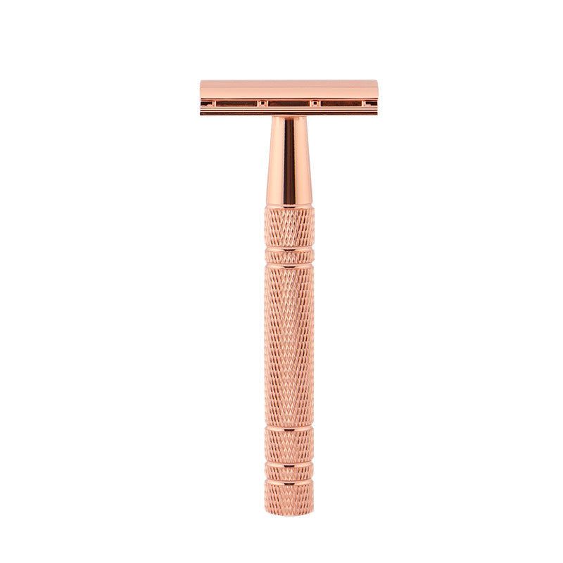 Classic safety razor shown in gold, silver and black finishes