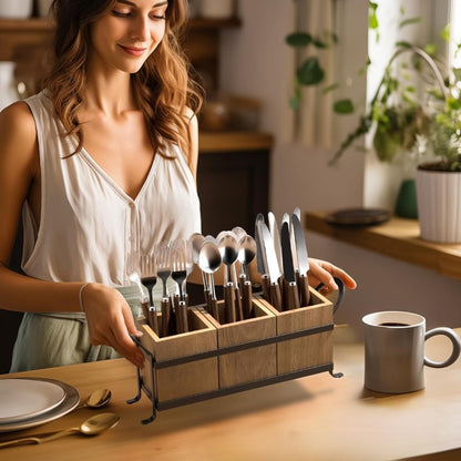 Retro-style wooden storage box for tableware